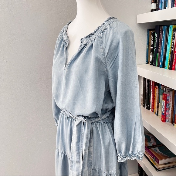 Lauren Ralph Lauren Women's Belted Waist Ruffle Denim Midi Dress Blue Size 4 - Picture 7 of 15
